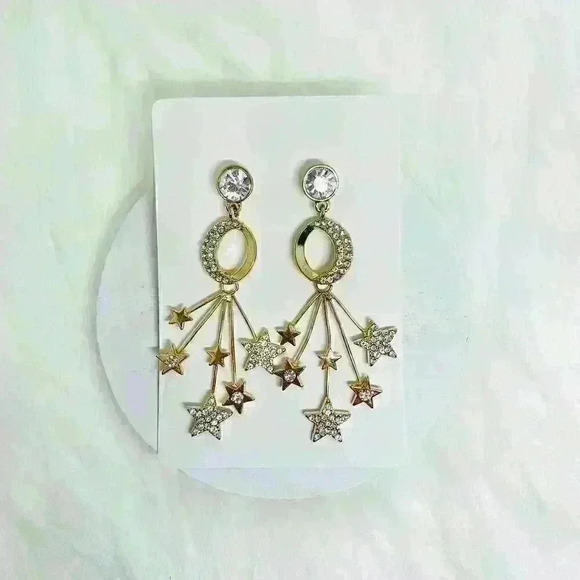 Stars With Rhinestones Statement Earrings - Picture 2 of 4